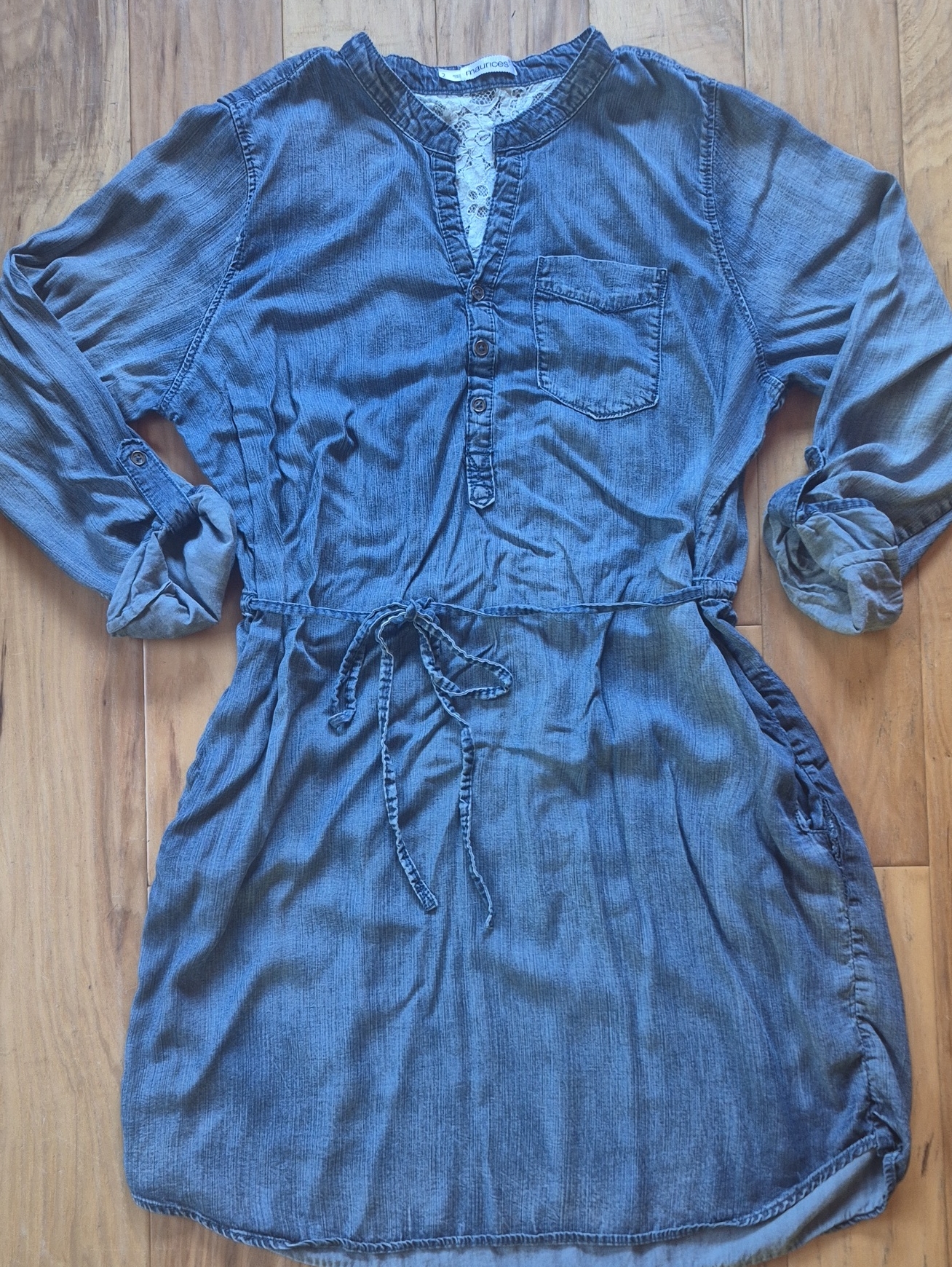 Maurices Blue Chambray Drawstring Shirt Dress